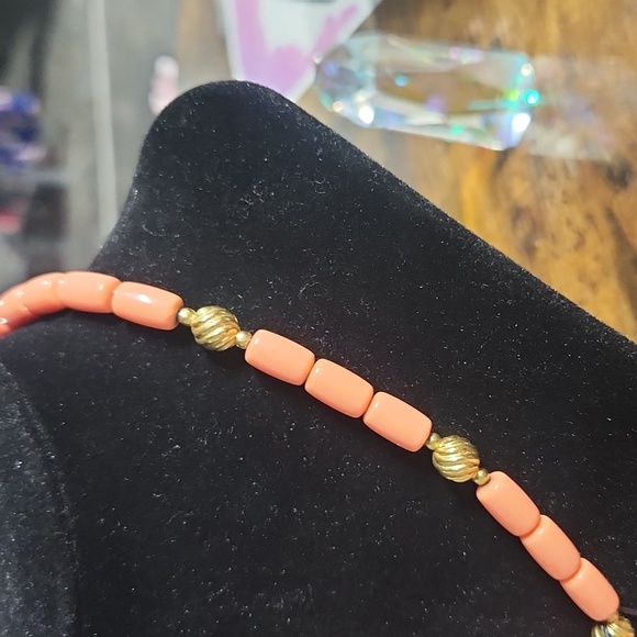Coral and Gold Choker Necklace - Picture 3 of 5